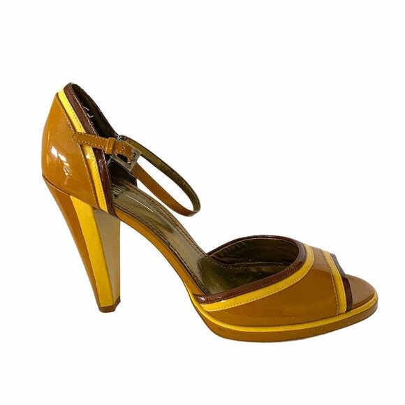 Paolo Shoes - Linea Paolo Retro 70s Inspired Patent Leather Ankle Strap Striped Pumps Heels